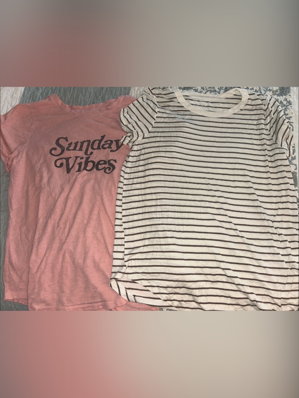 Old Navy Pink 'Sunday Vibes' Tee & SO White Striped Short Sleeve Tee